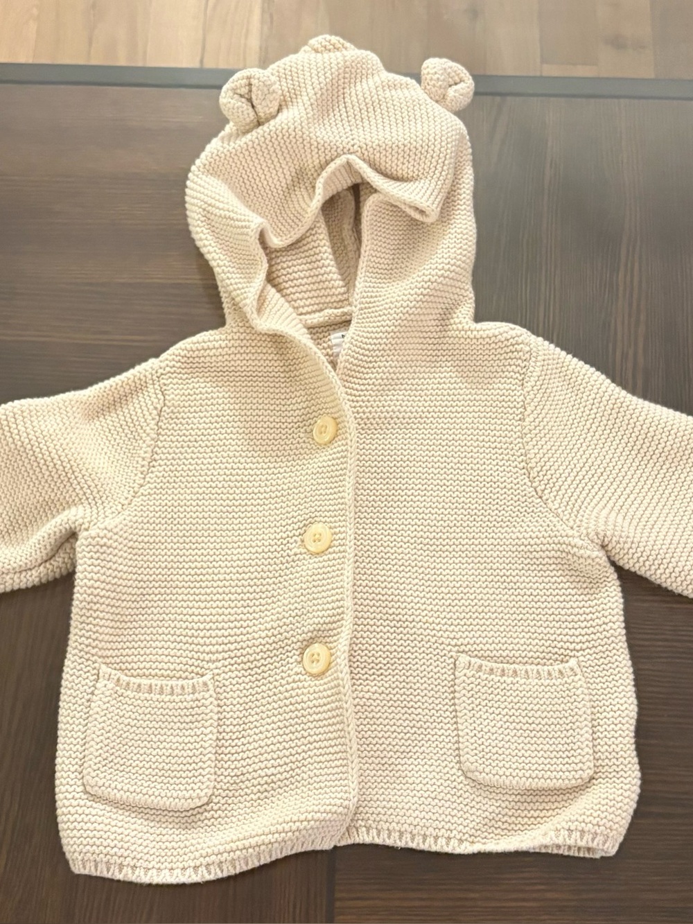 NWT Gap Baby Beige Cardigan Sweater Size 6-12Months Hooded Cotton Gender Neutral